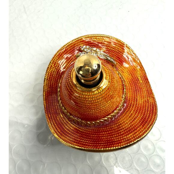 Red Hat Lady Society Cloisonne Brass Perfume Bottle Enamel Rhinestones - Picture 2 of 4